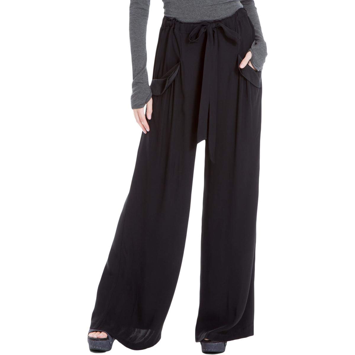 Max Studio London Women's Satin-Trim Wide Leg Dress Pants - Black XS | Formal Office Wear & Evening Outfits for Women