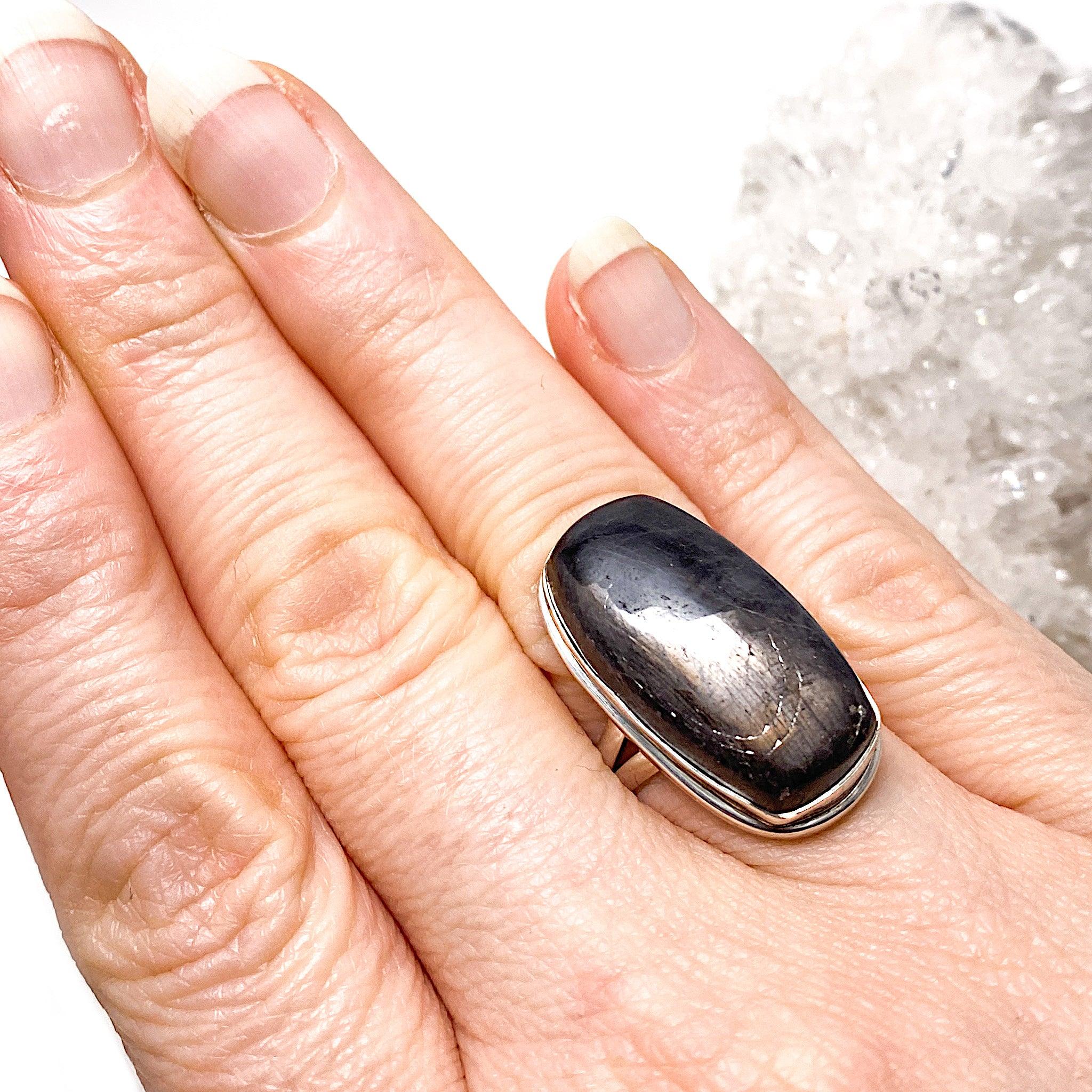 Natural Blue Sapphire Cabochon Rectangle Ring with Split Band - Size 9 - KRGJ1617 - Perfect for Engagement, Wedding & Special Occasions