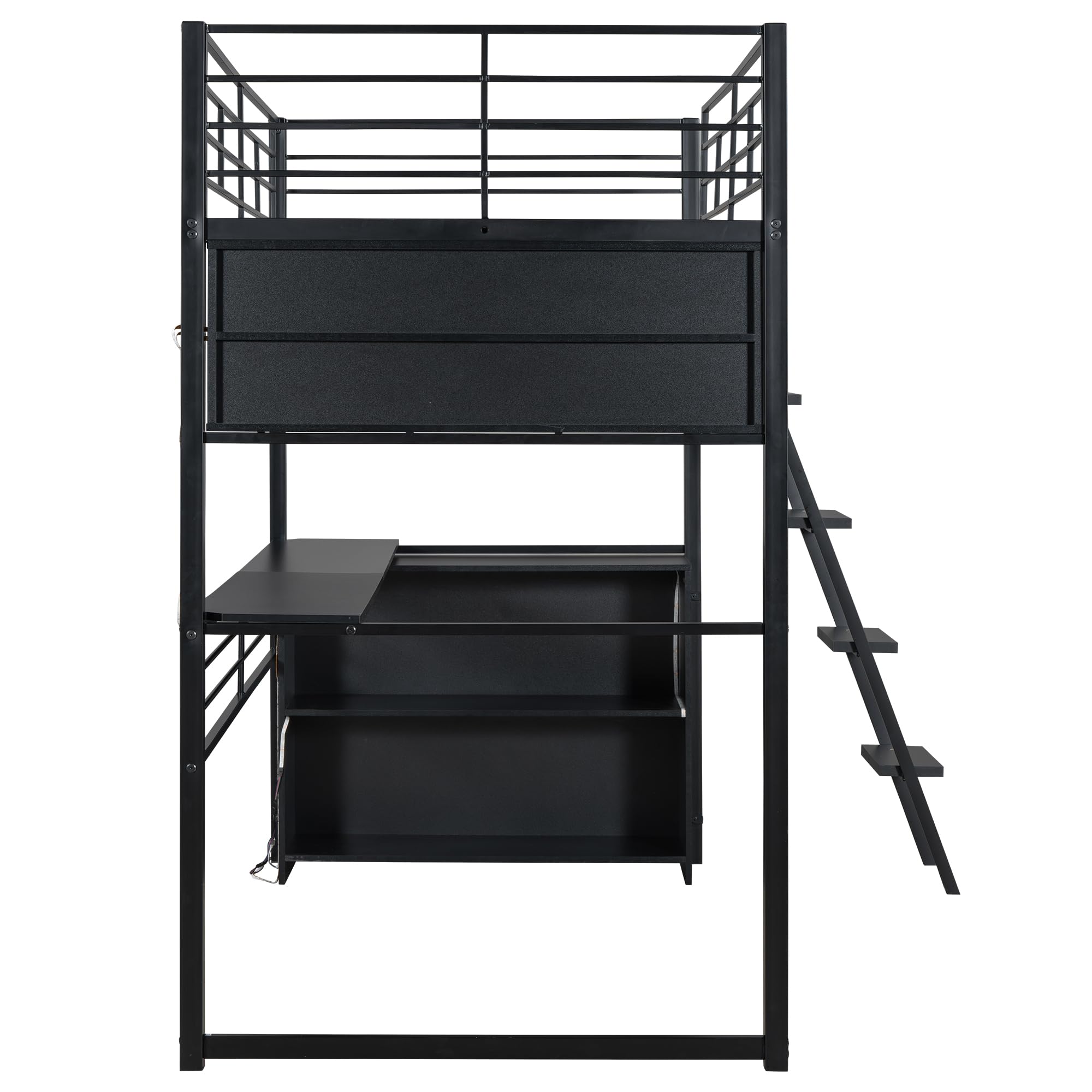 LZ LEISURE ZONE Twin Size Loft Bed with Desk - Sturdy Metal Frame, Built-in LED Lights & 4 Storage Shelves (Black) | Space-Saving Solution for Small Bedrooms, Dorms & Kids Rooms