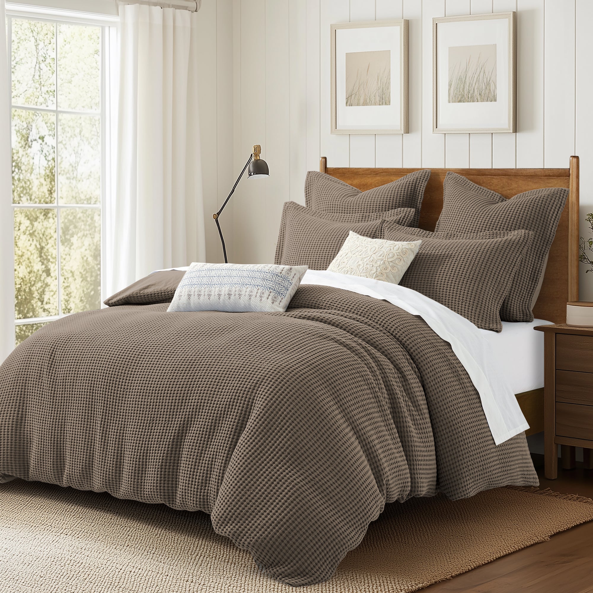 Mills Waffle Duvet Cover Set - Soft Textured Bedding for Cozy Comfort - Perfect for Master Bedroom, Guest Room & Dorm Decor