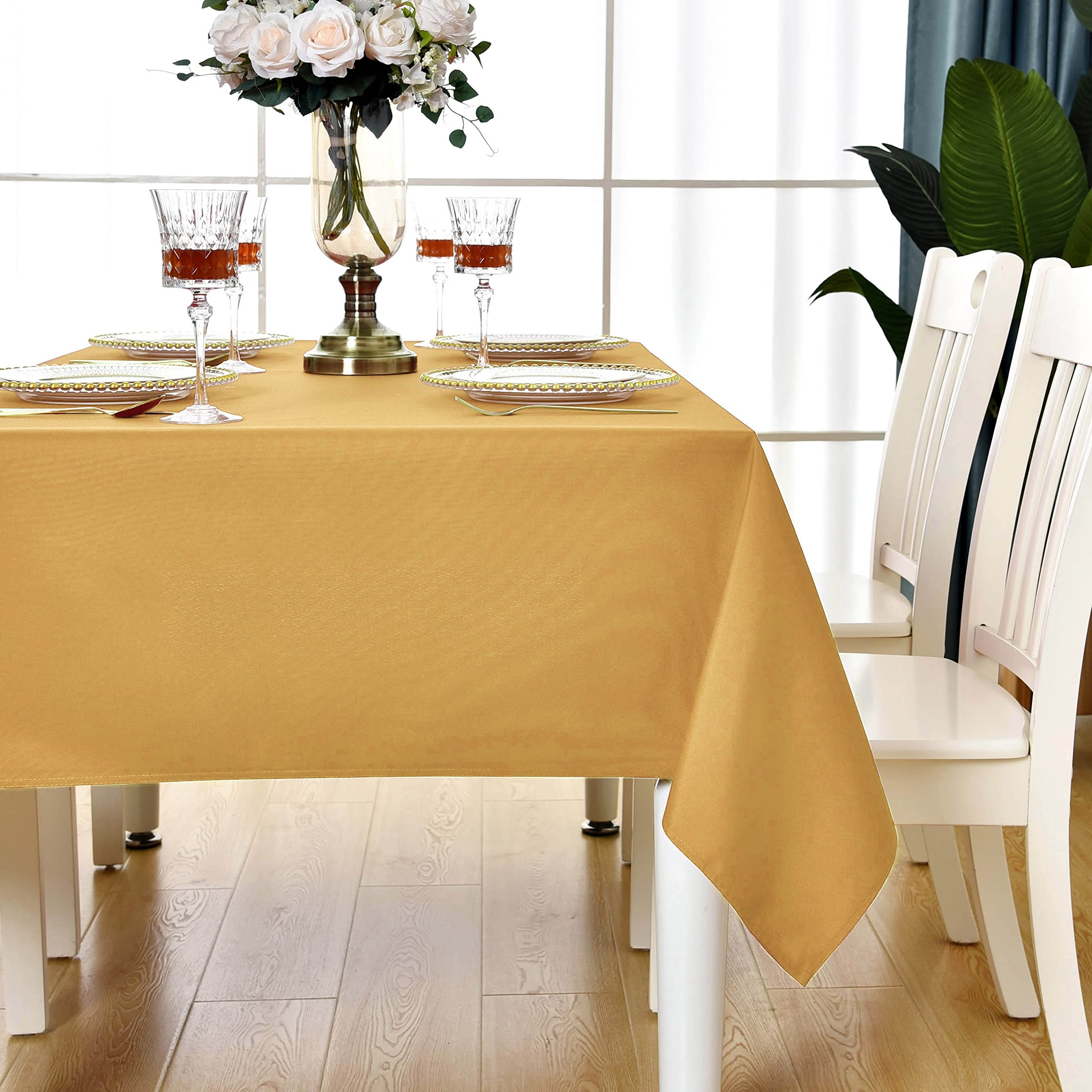 Premium Gold Rectangle Tablecloth - Waterproof, Stain & Wrinkle Resistant 210GSM Polyester Table Cover for Parties, Weddings, Banquets - Indoor/Outdoor Use - Easy to Clean - 60