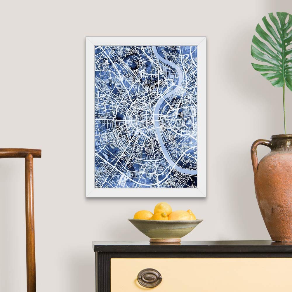 CANVAS ON DEMAND Cologne Germany City Map White Framed Art Print - Wall Decor for Living Room, Office & Home