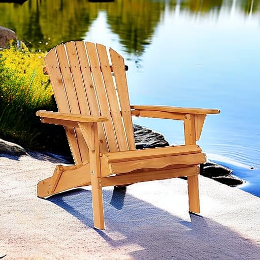 Best Choice Products Folding Adirondack Chair - Natural Wood Outdoor Lounge Chair with 350lb Weight Capacity for Patio, Garden, Yard & Fire Pit Relaxation - Perfect for Backyard, Poolside & Camping