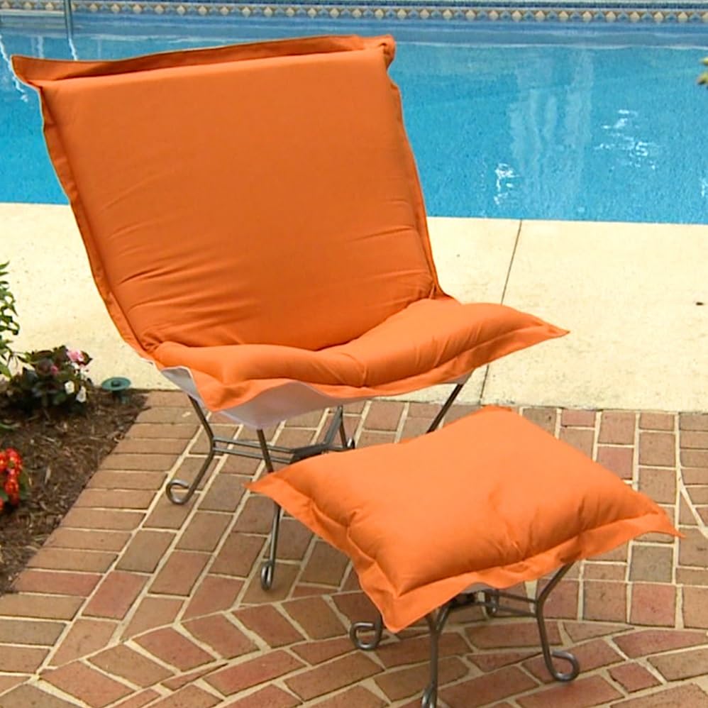 Howard Elliott Scroll Puff Rocker Seating Chair with Removable Cover - Titanium Frame Butterfly Chair for Indoor & Outdoor Use - Perfect for Patio, Camping, Home Decor, and Beach Relaxation