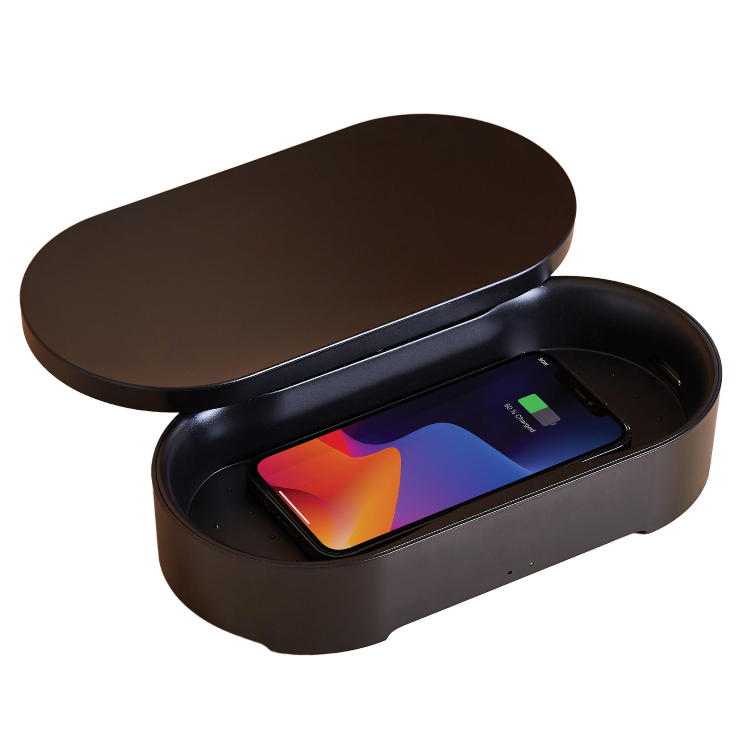 Lexon UV Phone Sanitizer & Wireless Charger - OBLIO Box with Fast Qi Charging & 360° UV-C Light for Cellphone Cleaning | Sanitizes Glasses, Keys, Makeup Brushes | Compact Design for Home, Office, Travel | Black