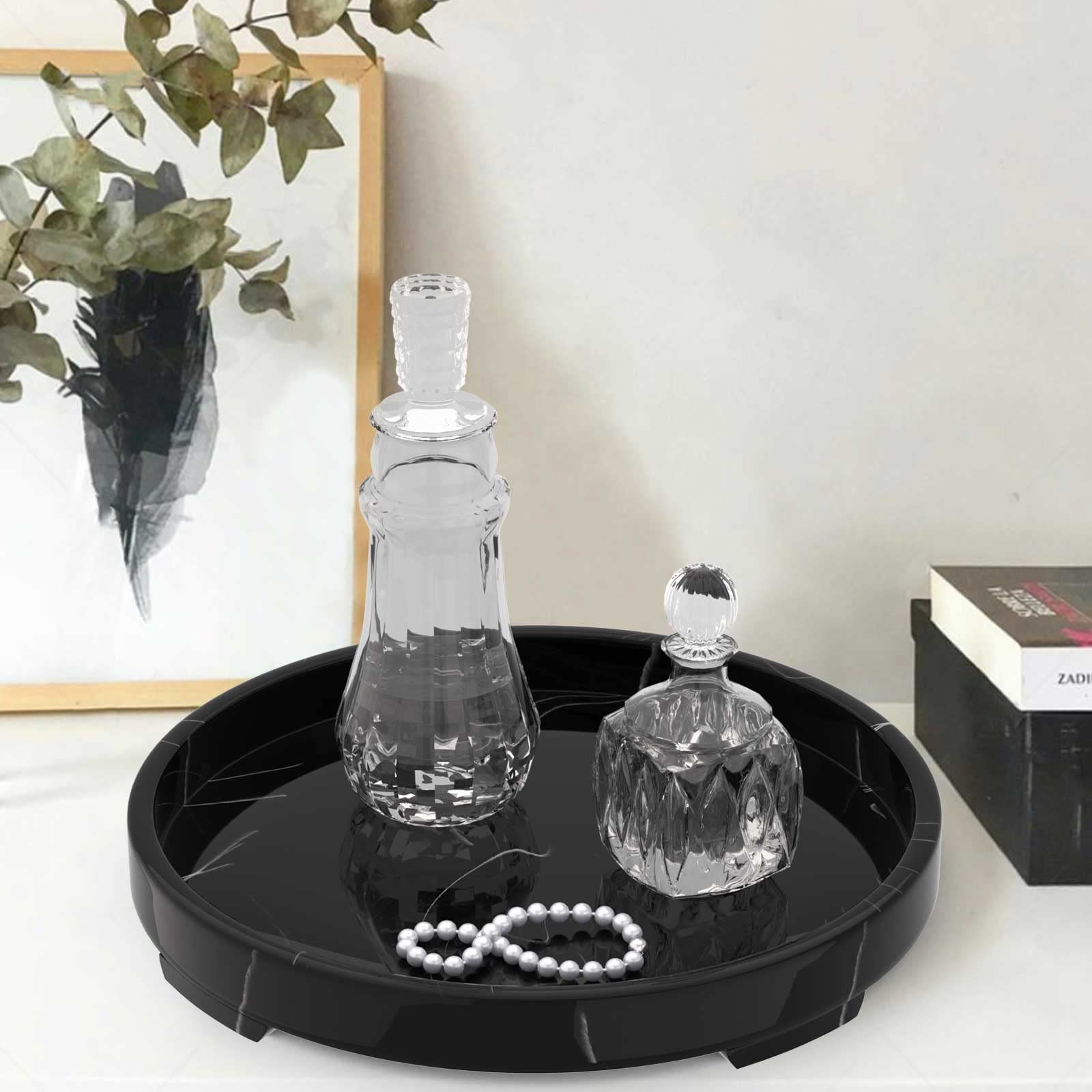 Jolitac Marble Bathroom Tray - Elegant Perfume & Jewelry Organizer with Ring Holder | Stylish Countertop Decor for Vanity, Kitchen, Coffee Table | Perfect for Candles, Soap, Towels & Tissue Box | Modern Home & Bathroom Accessory