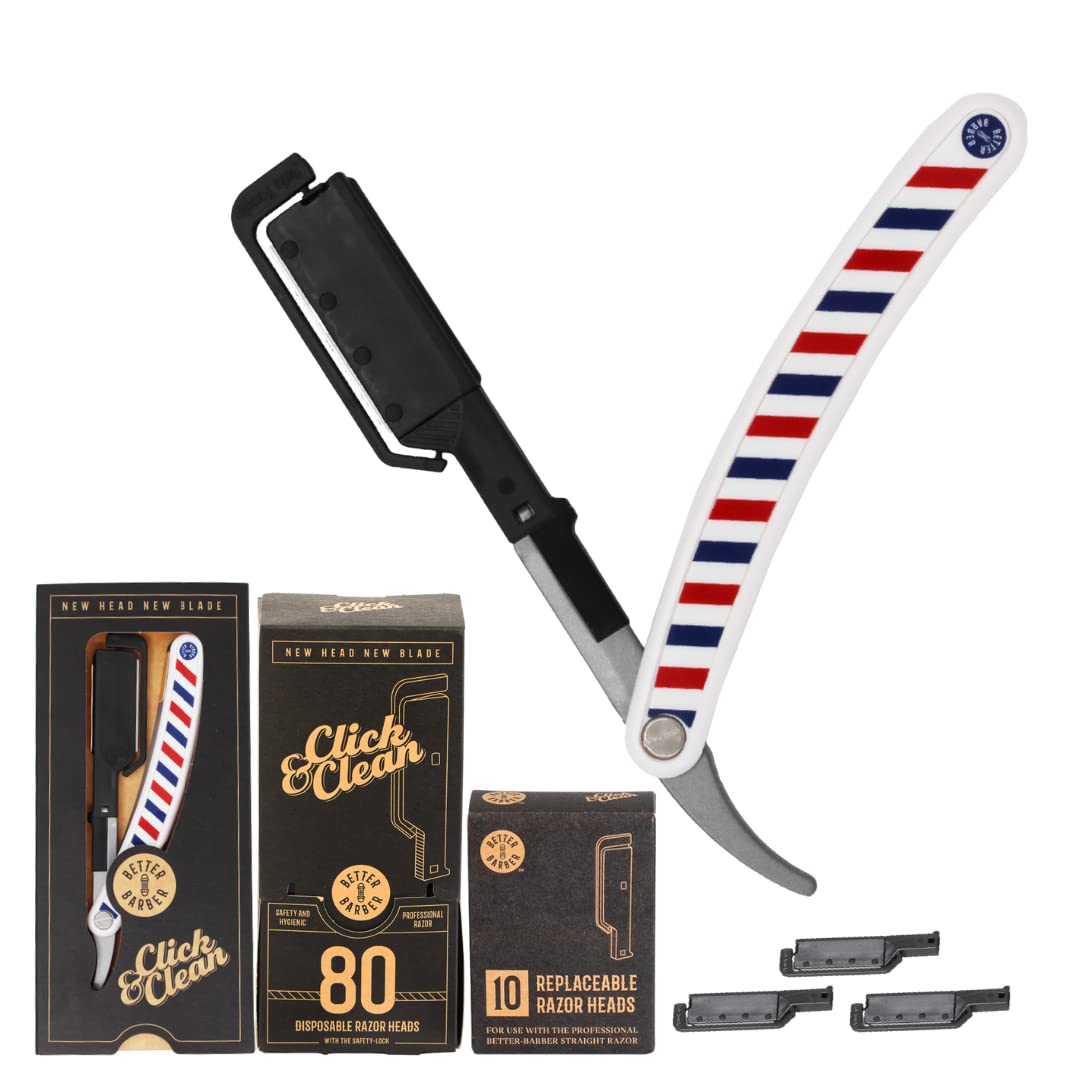 Premium Straight Edge Razor for Men - 90+1 Disposable Blade Heads, Patented Shaving Razor Handle for Beard & Hair Care - Barber-Grade White Handle - Perfect for Home Grooming, Professional Shaves & Barber Shop Use