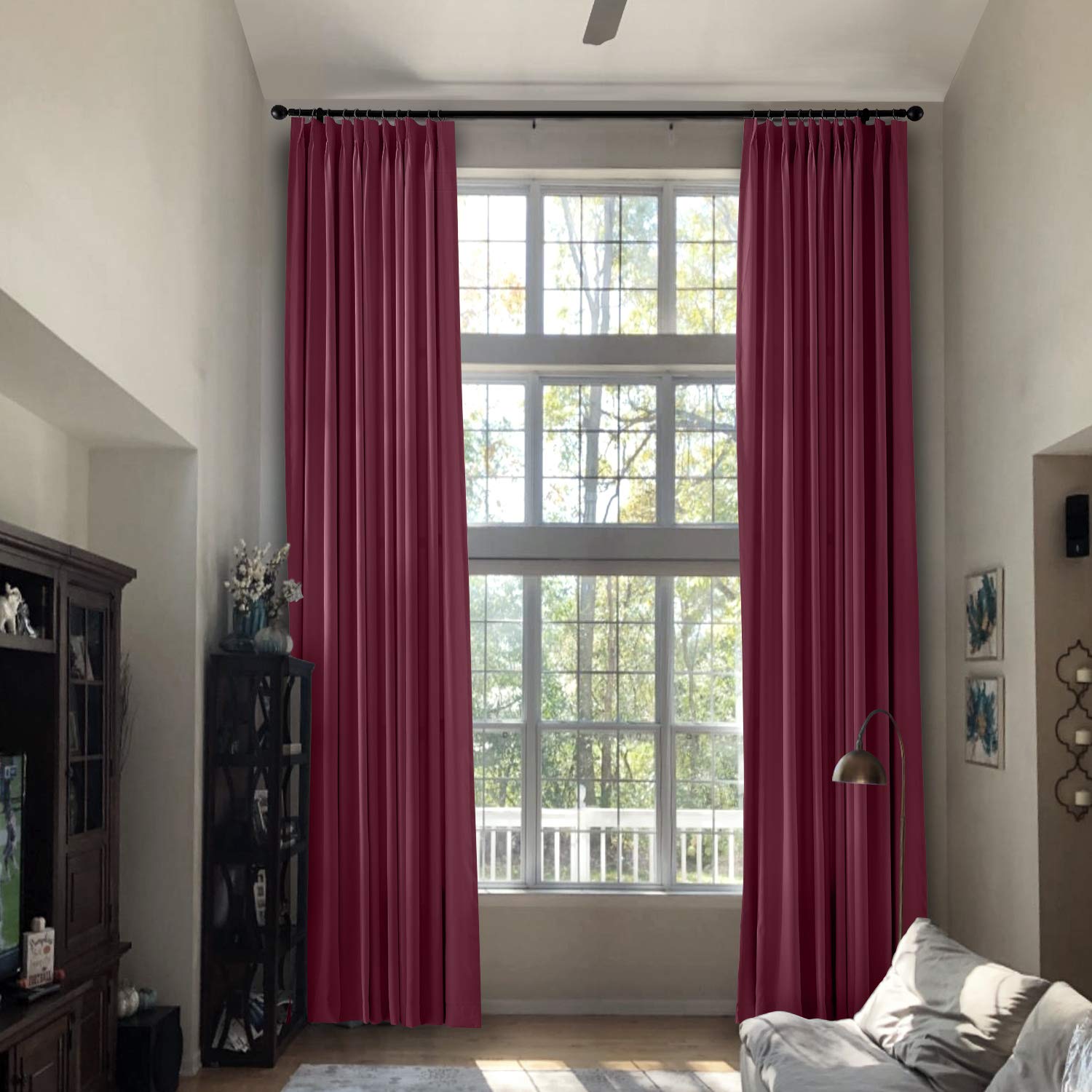 Prim Pinch Pleat Blackout Curtains - 216 Inch Extra Long Room Darkening Drapes for Loft & Farmhouse - Burgundy Red, 1 Panel | Perfect for Bedrooms, Living Rooms & Home Theater Light Control