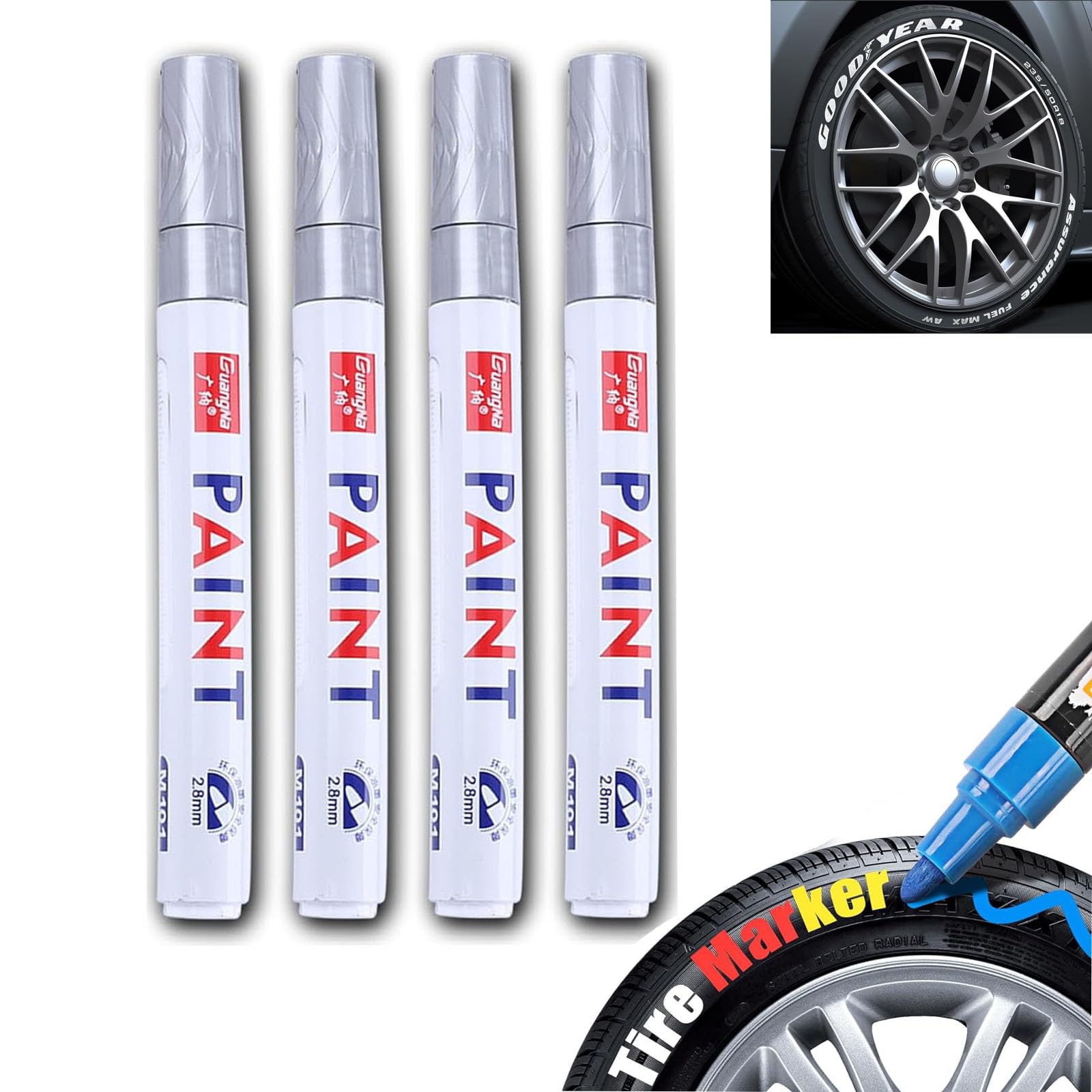Car Tire Marker Pens - Anti-Drying Oil-Based Graffiti Ink Markers, Waterproof Tire Paint Pen for Car Tire Lettering (Grey) | Perfect for Custom Tire Designs, DIY Car Accessories & Automotive Detailing