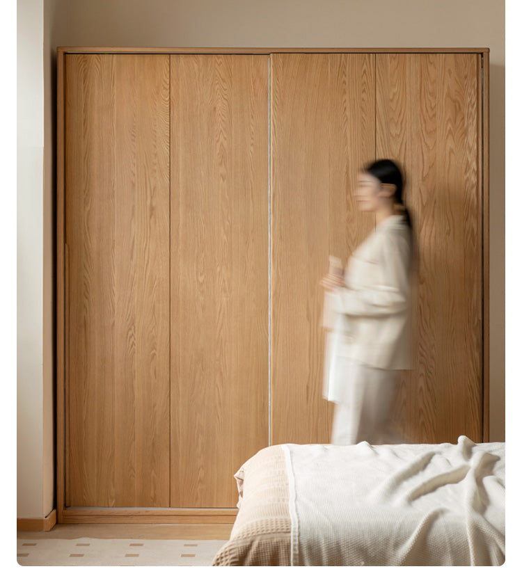 Solid Oak Wood Sliding Door Wardrobe Closet - Modern Storage Solution for Bedroom, Living Room & Office Organization
