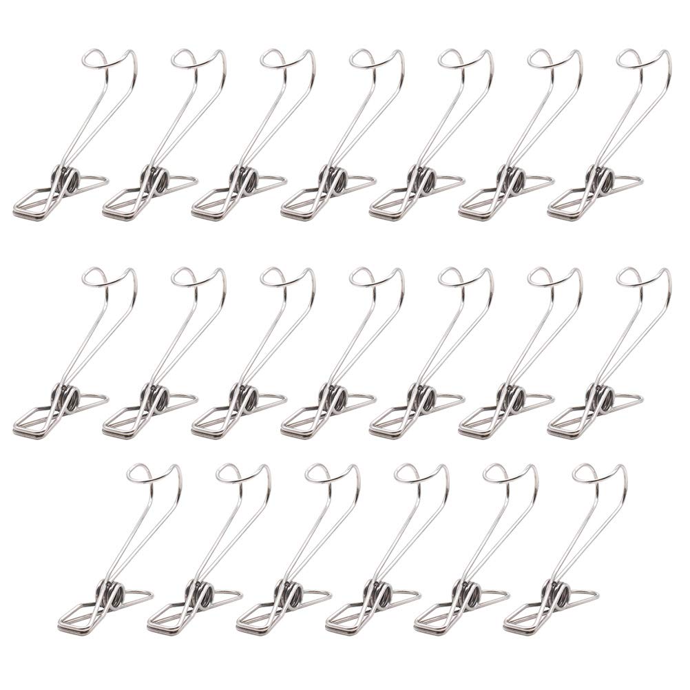 20pcs Stainless Steel Clips with Hooks - Multi-Purpose Kitchen, Laundry & Organizing Clips for Clothes Rack, Drying, Crafting & Home Storage - Durable Metal Wire Clips for Hanging & Fixing