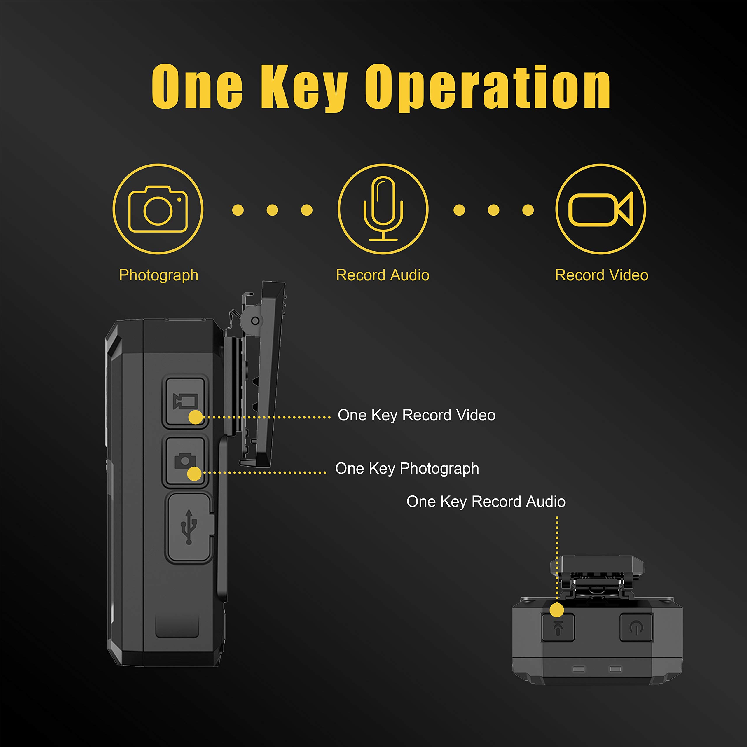 JWKG P100 2K Police Body Camera - 64GB Body Cam with 12H Continuous Recording, USB-C, Infrared Night Vision, Waterproof & Shockproof for Law Enforcement - Ideal for Police Patrols, Security Guards, and Evidence Collection