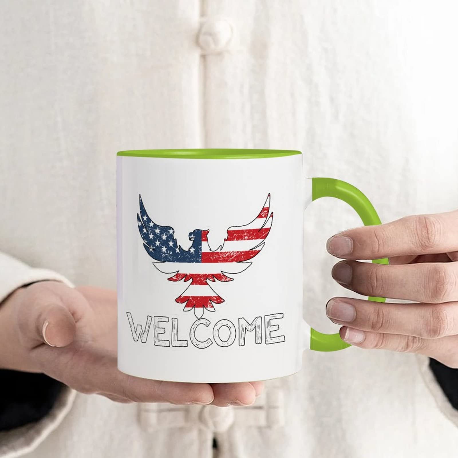 Funny Thanksgiving Coffee Mug - 11oz Ceramic Farmhouse Mug with USA Flag Design, Motivational Gifts for Workers, Elderly, Mom & Girlfriend - Perfect for 4th of July, Office Use & Holiday Celebrations