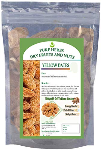 Organic Pure Herbs Dry Yellow Dates - 500g Natural Sweet Snack for Energy Boost | Perfect for Healthy Eating, Baking & Gifting
