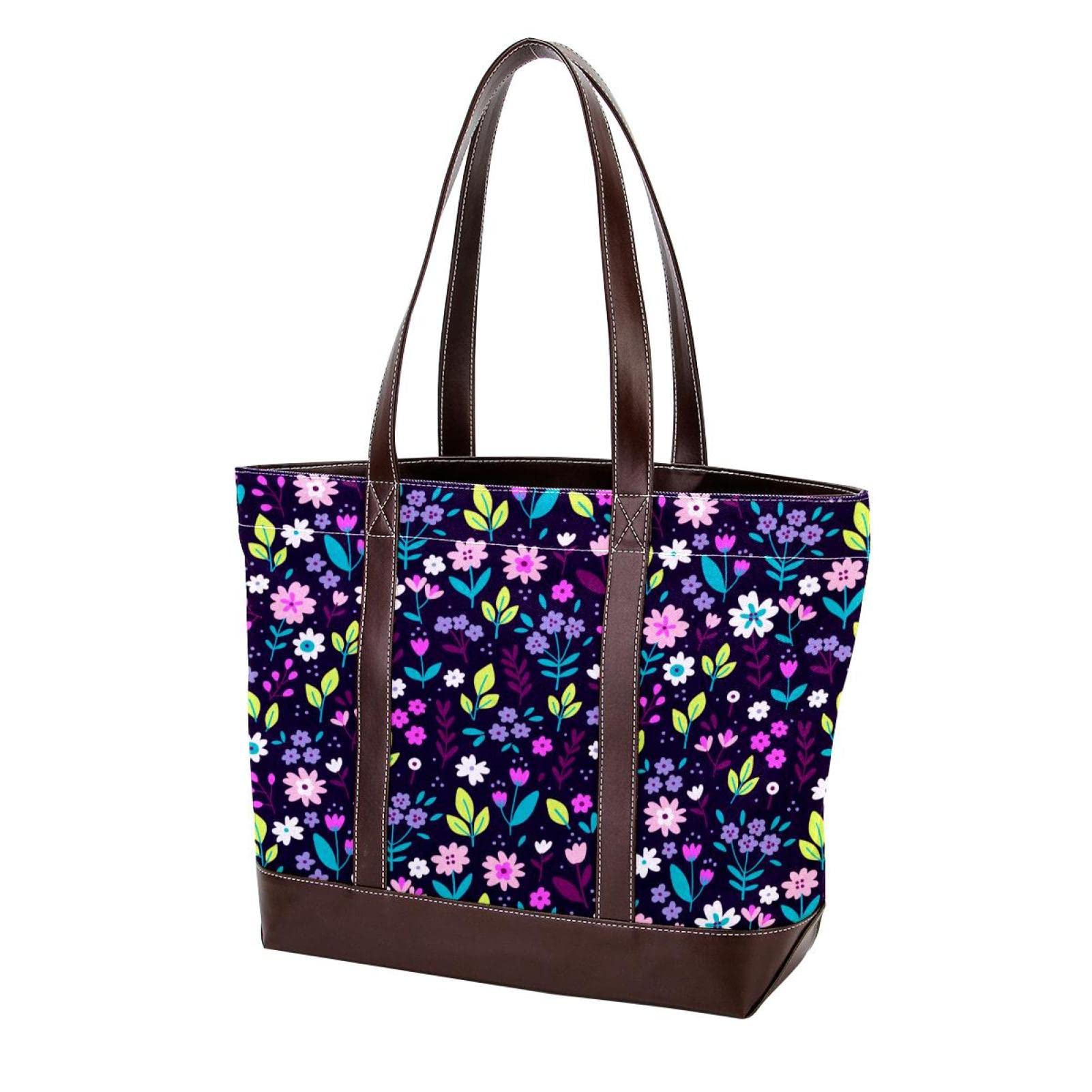 Stylish Large Leather Canvas Tote Bags for Women - Cartoon Illustration Top Handle Shoulder Satchel Hobo Purses - Perfect for Work, Shopping & Travel