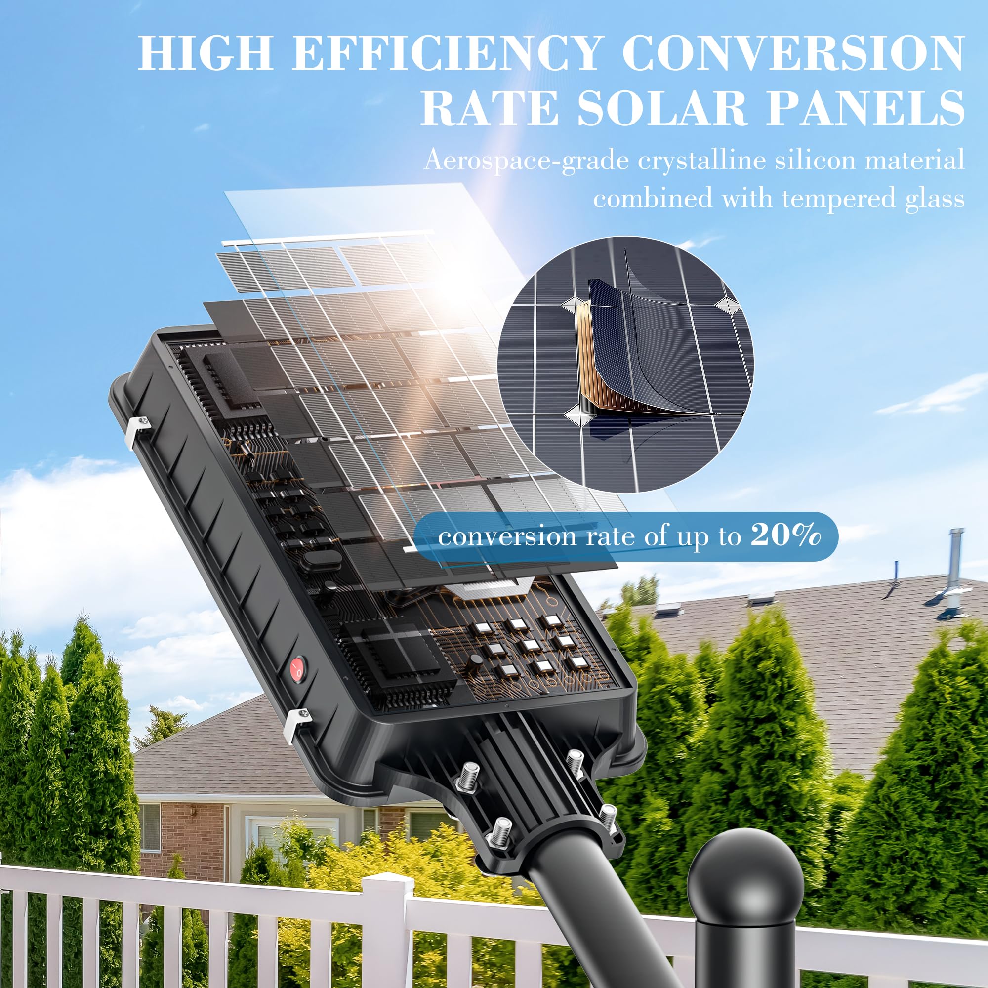 2000W Solar Street Lights Outdoor Waterproof - 6500K White Commercial Solar Parking Lot Lights with Motion Sensor, Dusk to Dawn, for Street, Yard, Garden, Pathway, Driveway, and Outdoor Security Lighting