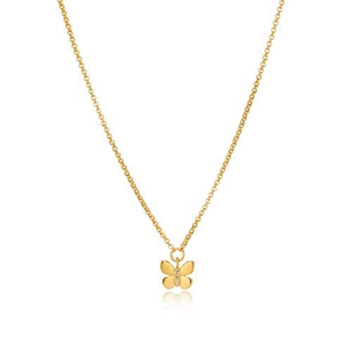 18K Gold Plated Sterling Silver White Topaz Butterfly Pendant Necklace for Girls - Adjustable Chain, Perfect for Baptism, First Communion, Quinceañera, Flower Girl & Bridesmaid Gifts - Elegant Jewelry for Special Occasions & Everyday Wear