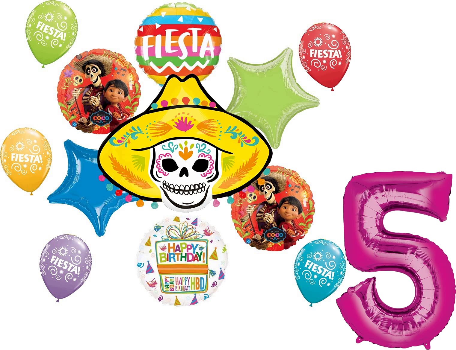 5th Birthday Balloon Bouquet Decorations - 13pc Pink Number 5 Balloons Set for Coco Themed Party Supplies | Perfect for Birthday Decor, Photo Backdrops & Celebration Events