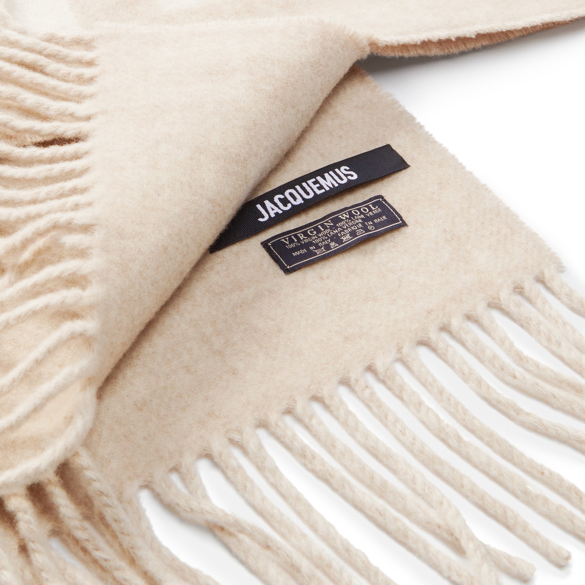 Jacquemus L'Echarpe Fringe Logo Multi Beige Scarf - Stylish Fashion Accessory for Women, Perfect for Winter Outfits & Casual Chic Looks