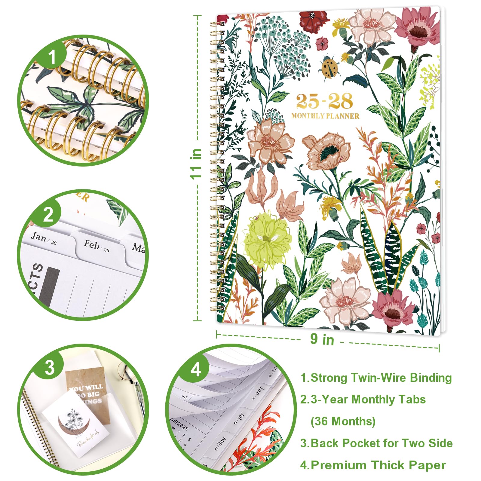 2025-2028 Monthly Planner Calendar | 3 Year Academic Planner (July 2025 - June 2028) | 9
