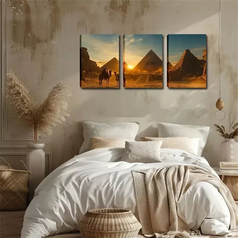3-Piece Sunset Pyramid Camel Wall Art Set - Framed Canvas 40x60cm - High Quality Australian Made Print - Ready to Hang - Perfect for Living Room, Bedroom & Office Decor