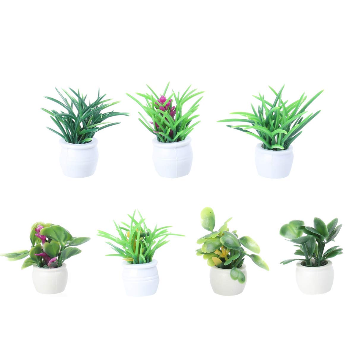 Mini Dollhouse Plants Set - 7 Pcs Tiny Fake Potted Bonsai & Flower Models for Kids Room Decor, DIY Crafts, and Fairy Garden Scenes | Realistic Miniature Greenery Ornaments for Children's Playhouse & Model Train Displays