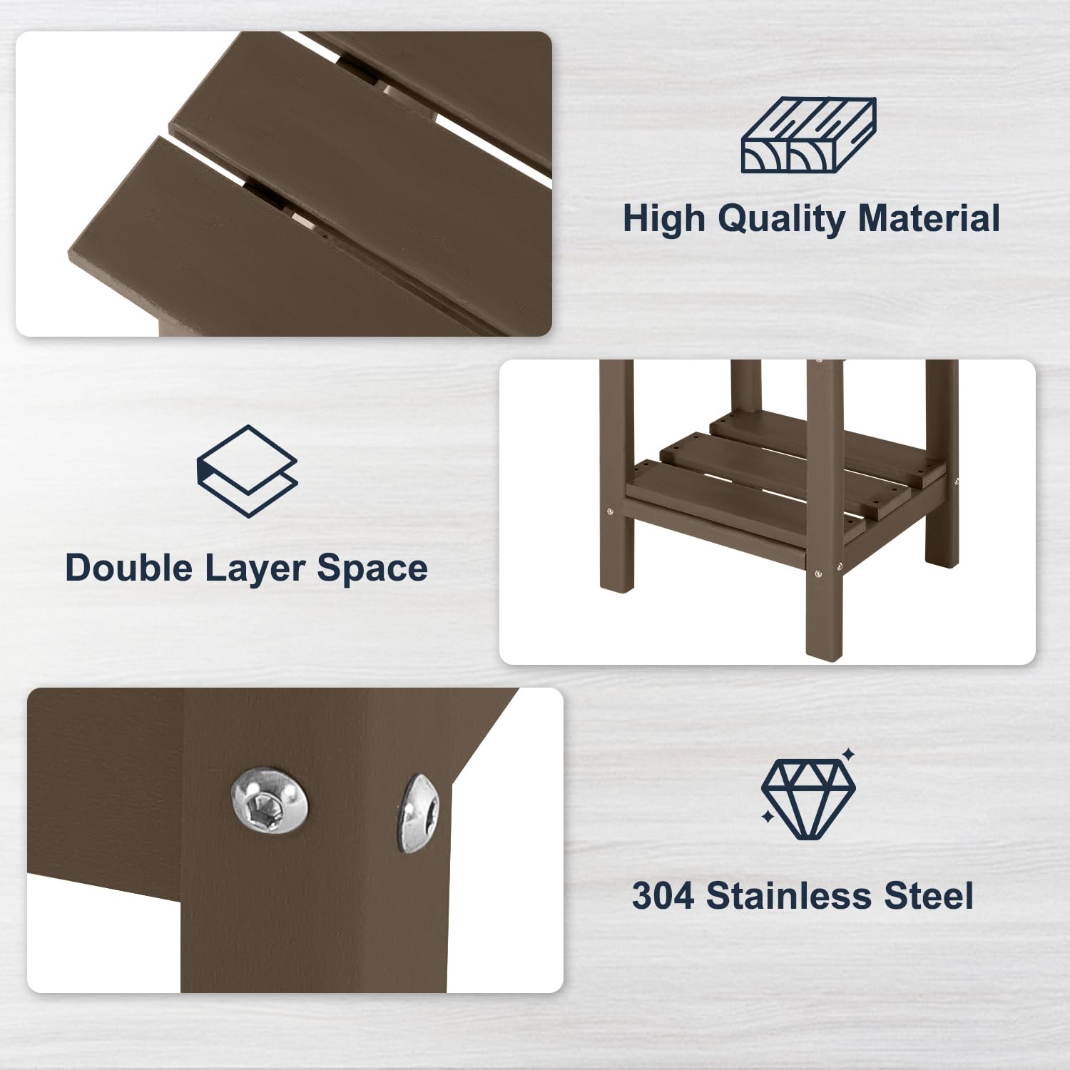 Adirondack Side Table Outdoor with Double Layers - Weather Resistant Square End Table for Patio, Pool, Garden, Backyard & Lawn in Dark Brown | Perfect for Outdoor Relaxation & Entertaining