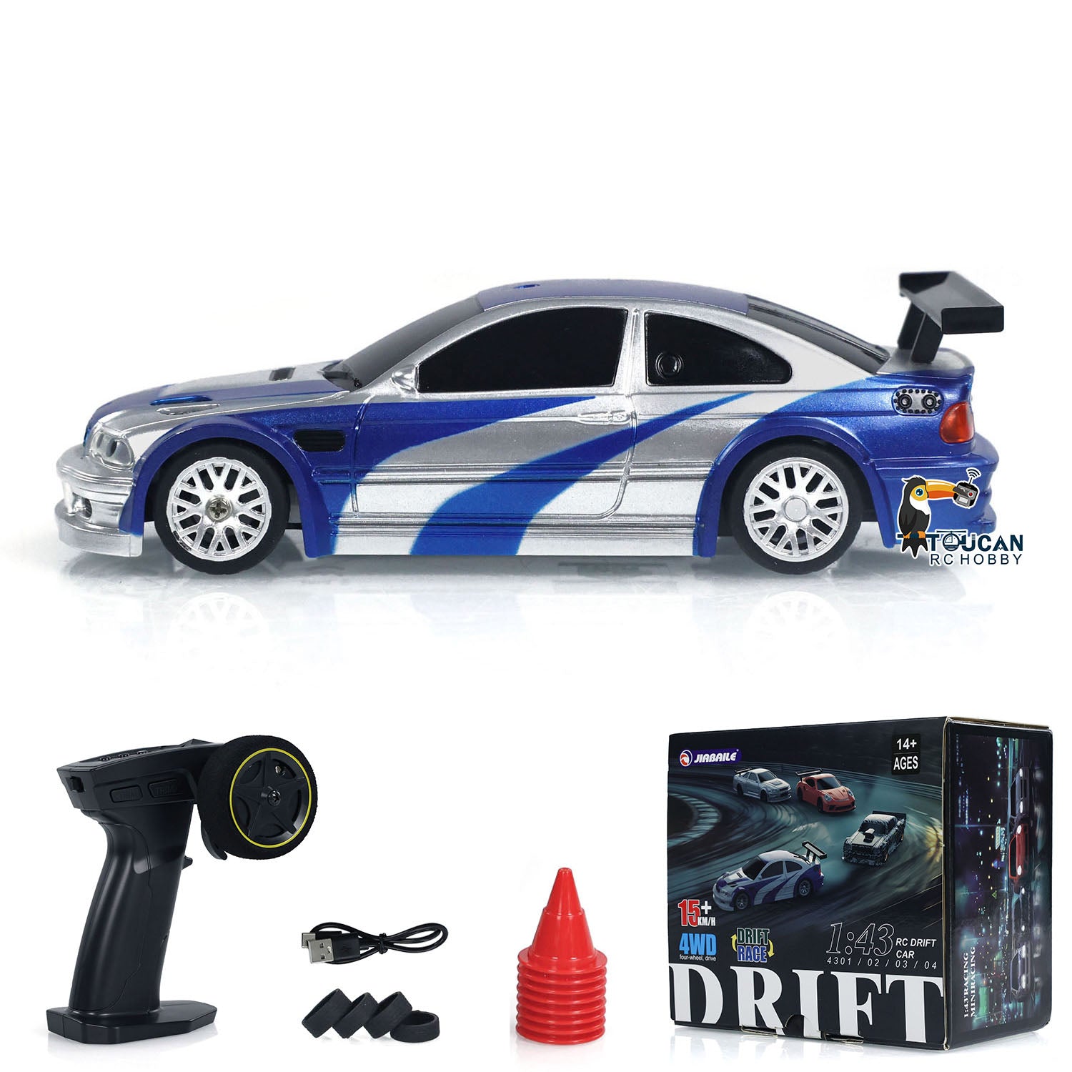 1/43 Scale 4WD RC Drift Car Toy - 2.4GHz Radio Control, High Speed Ready-to-Run Mini Race Car Set with LED Lights & Traffic Cones (4-Piece) - Perfect for Indoor Racing, Birthday Gifts & Kids Playtime