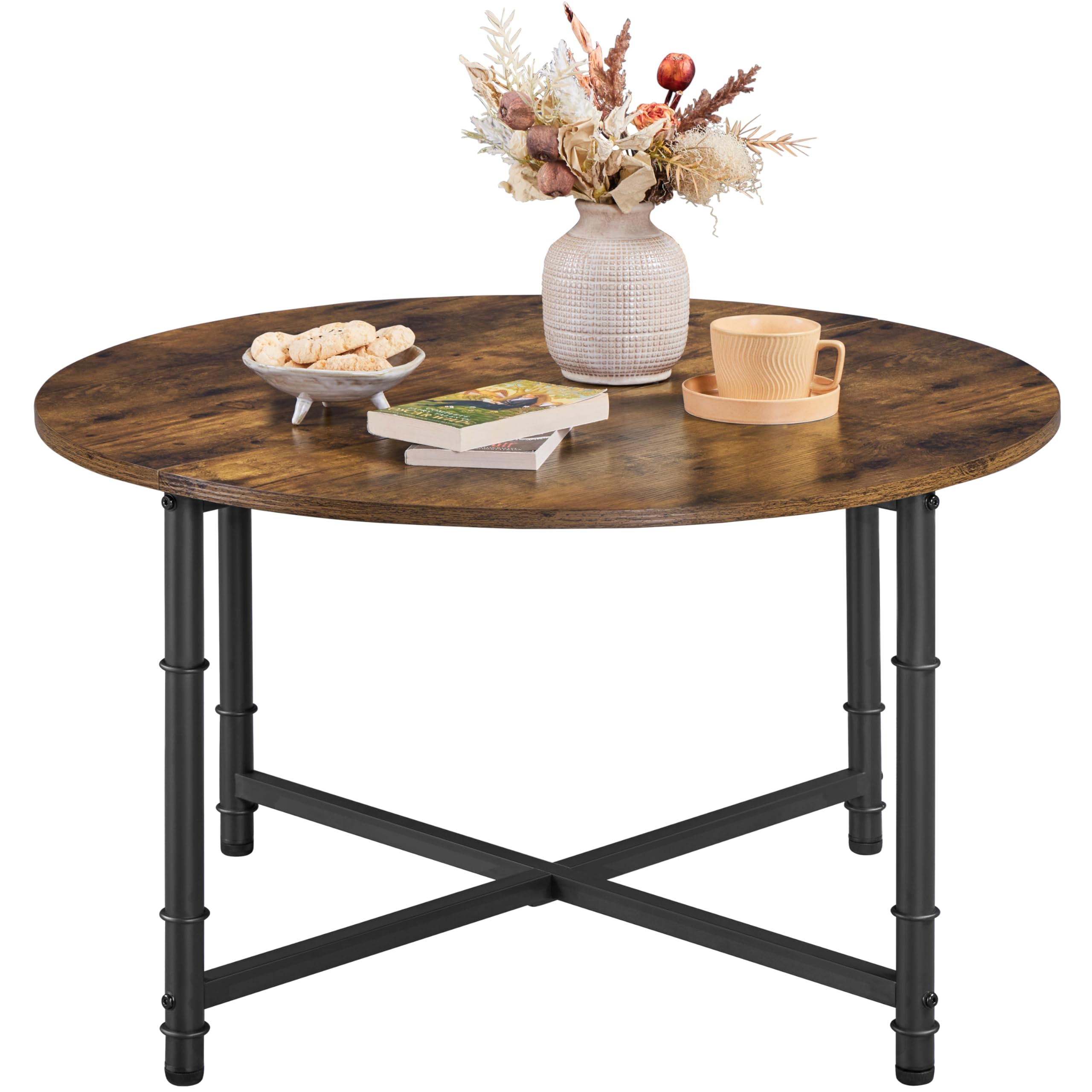 Yaheetech 31.5 Inch Round Coffee Table - Rustic Wood Top with Sturdy Metal Legs, Easy Assembly Living Room Furniture for Small Spaces - Perfect for Cozy Home Decor, Reading Nook & Coffee Time