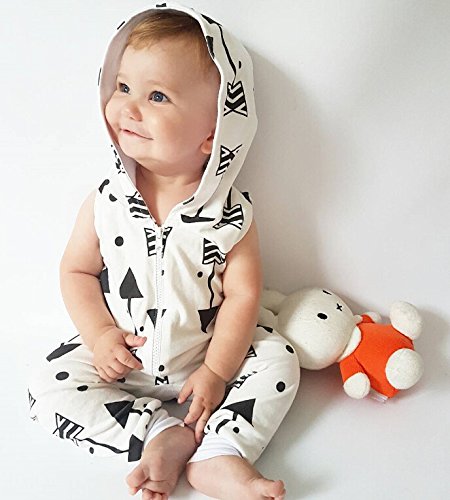 Baby Boy Sleeveless Arrow Hoodie Romper - Zipper Jumpsuit One-Piece Outfit for Summer | Playtime, Beach & Outdoor Activities