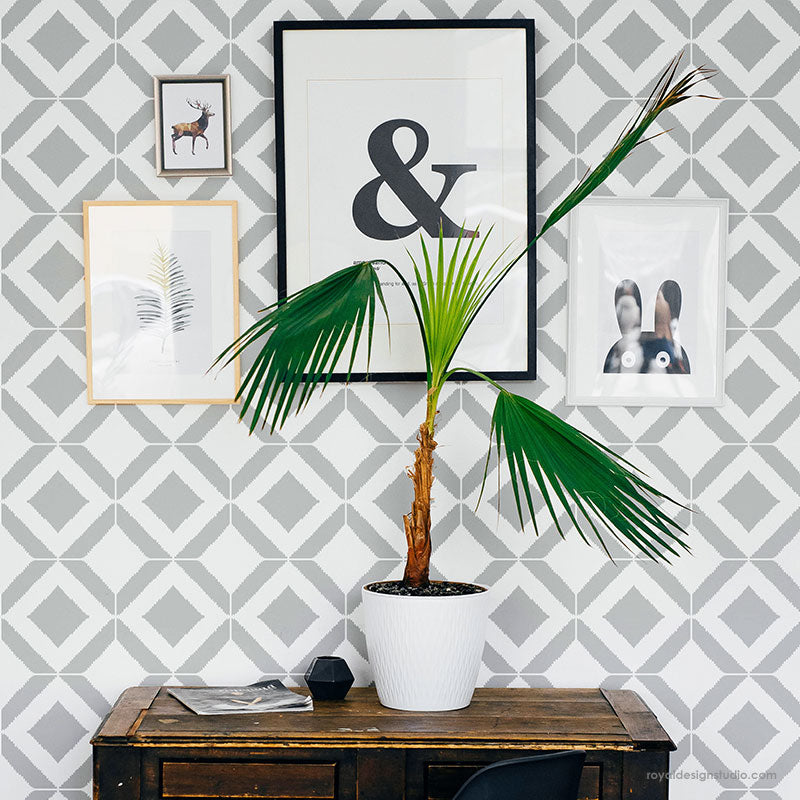 Bird's Eye Ikat Allover Wall Stencil - DIY Home Decor Painting Template for Living Room, Bedroom, and Nursery - Perfect for Wall Art, Accent Walls, and Creative Interior Design Projects