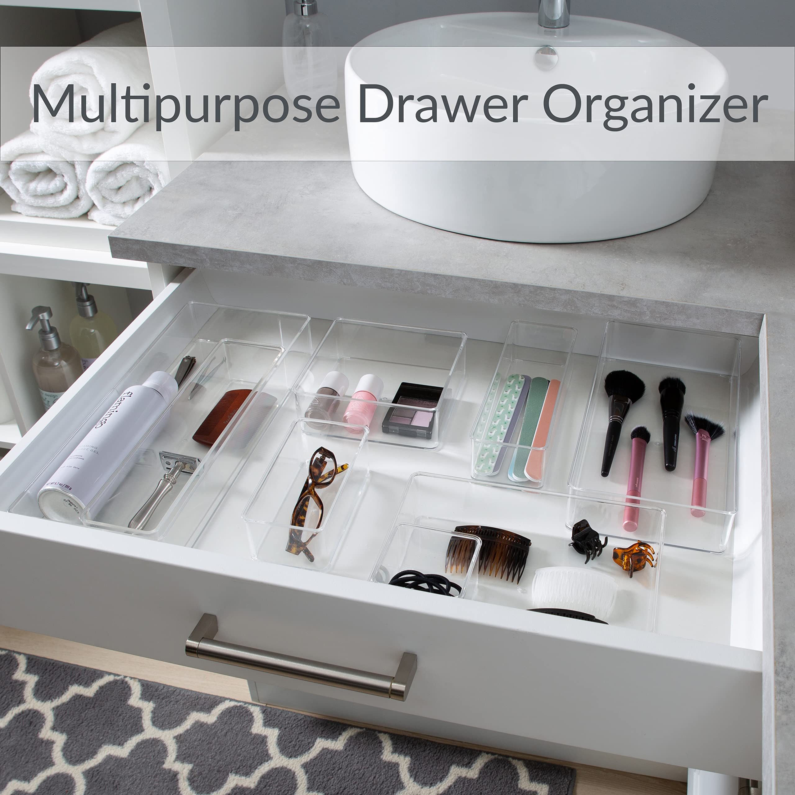 Simplify Small Multi-Purpose Drawer Organizer - Transparent Storage Box for Desk, Office, Bathroom & Cosmetics | Home & Office Organization Accessories | Perfect for Makeup, Stationery & Small Item Storage