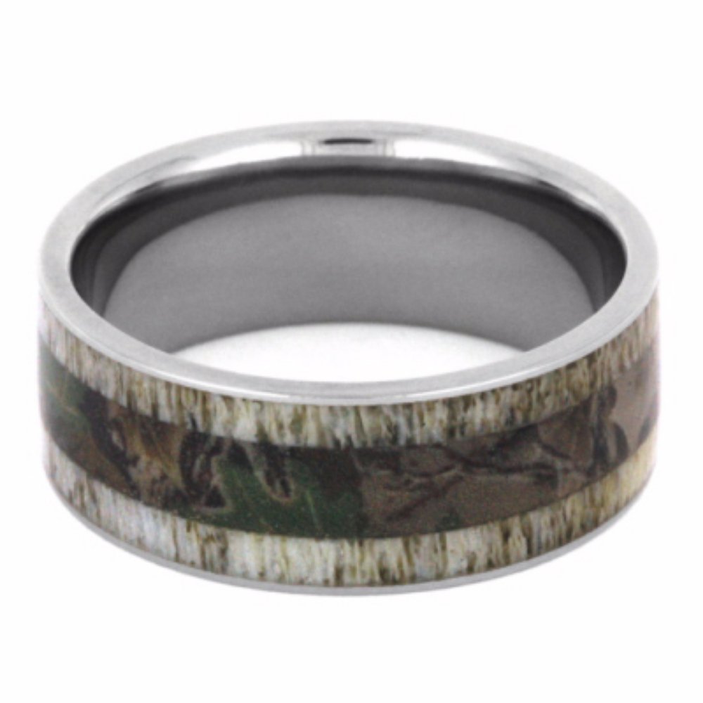 Unisex Titanium Wedding Ring - 9mm Comfort-Fit Deer Antler & Camouflage Design for Men & Women | Perfect for Outdoor Weddings, Hunting Trips & Nature Lovers