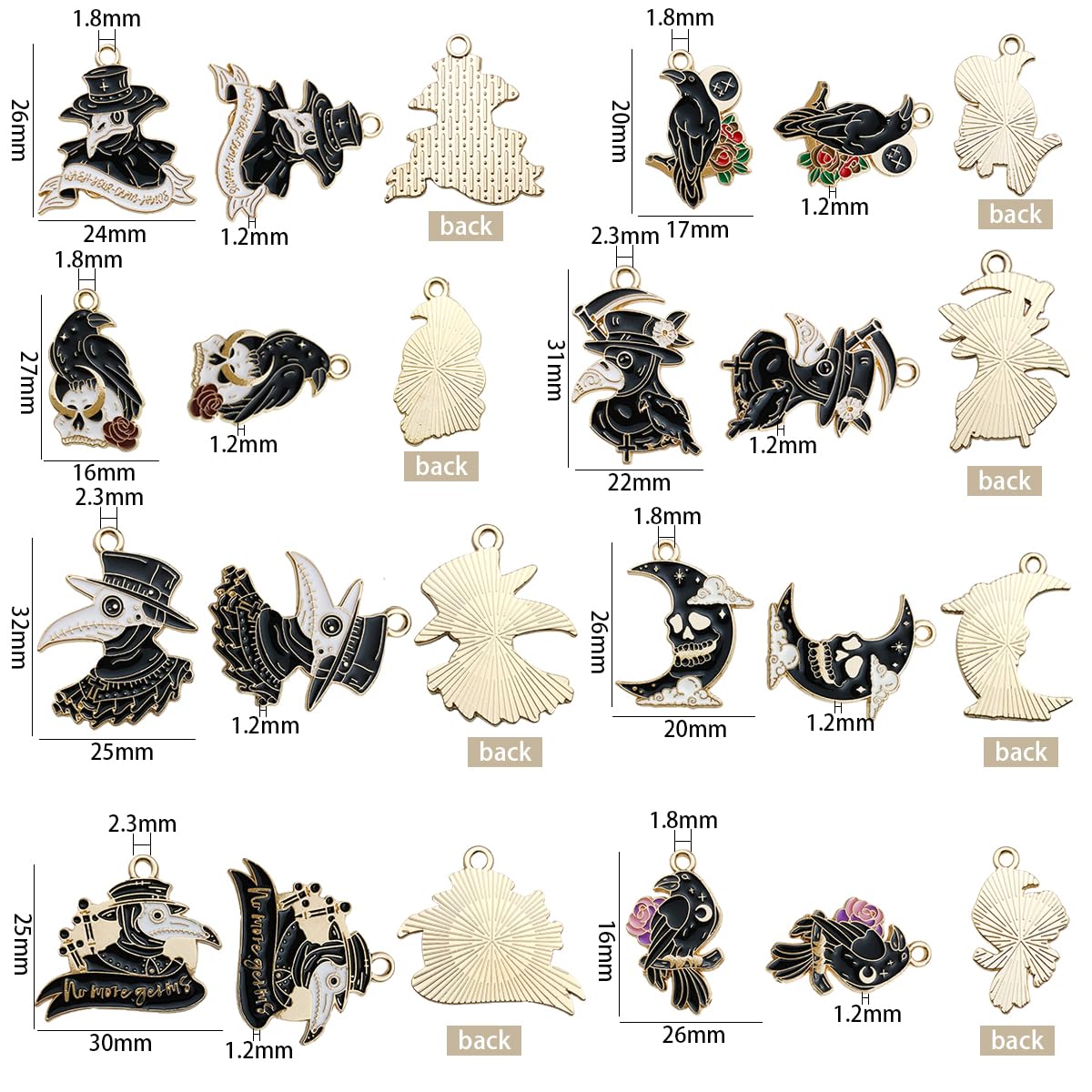 WOCRAFT 16pcs Halloween Black Raven Bird Charms - Jewelry Making Supplies, Dangle Charms for DIY Crafts, Party Decorations - Perfect for Necklaces, Bracelets, Halloween Costume Accessories & Gothic Home Decor (SN363)