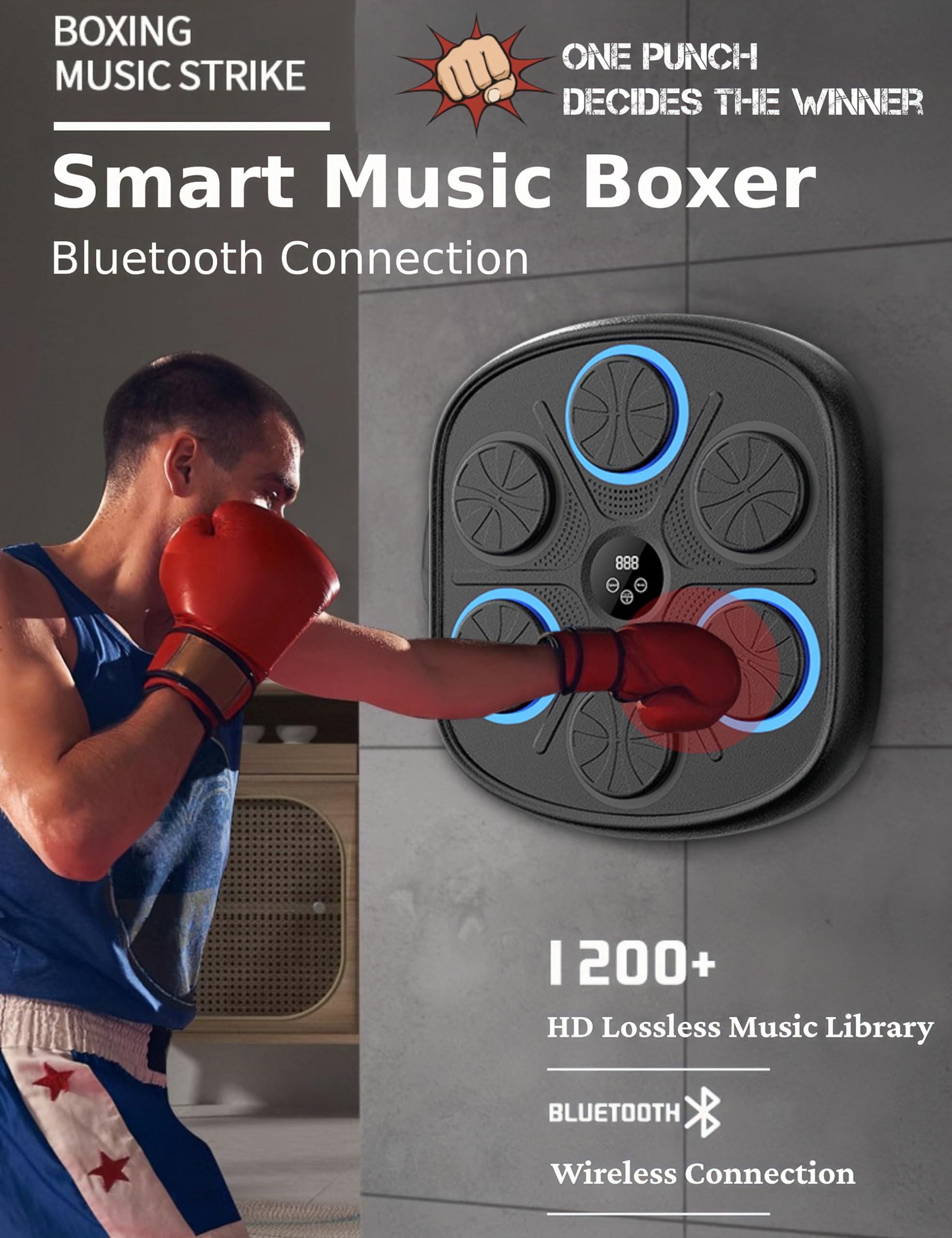 Smart Digital Musical Boxing Machine for Home - Wall Mount Music Punching Target with Boxing Gloves for Focus Training | Indoor Fitness, Stress Relief & Fun Workout for Adults & Kids