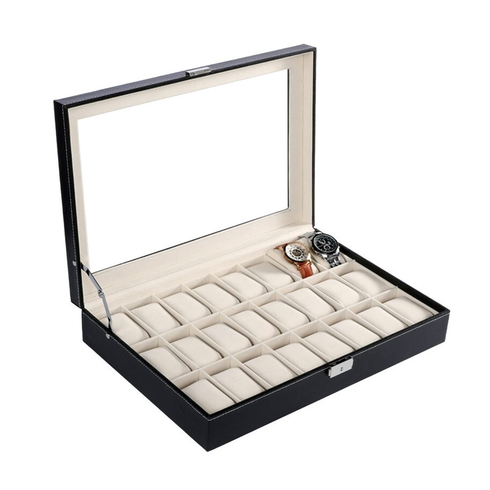 Premium ZLASS 24-Slot PU Leather Watch Organizer Box - Jewelry & Watch Storage Case with Clear Lid - Perfect for Watch Collections, Jewelry Display & Travel Storage