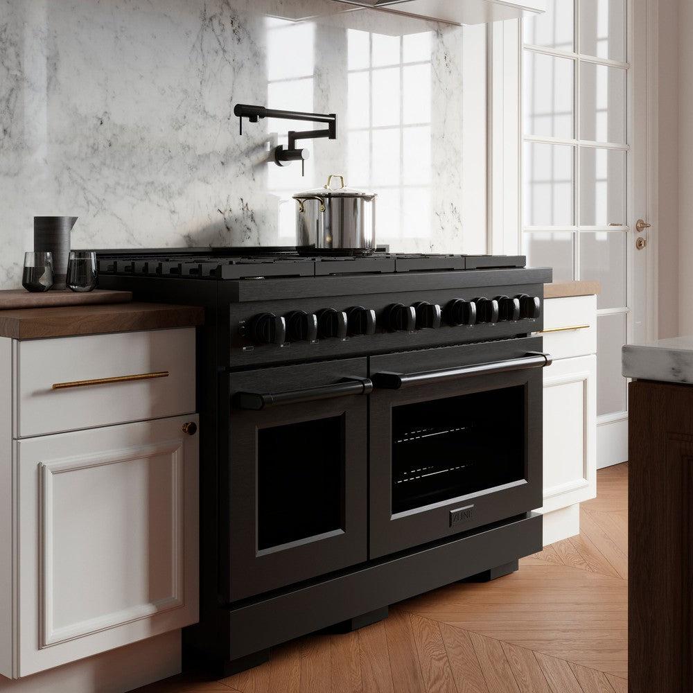 ZLINE 48-Inch 6.7 cu. ft. Black Stainless Steel Double Oven Gas Range with 8-Burner Cooktop (SGRB 48) - Perfect for Large Kitchens, Holiday Cooking & Entertaining