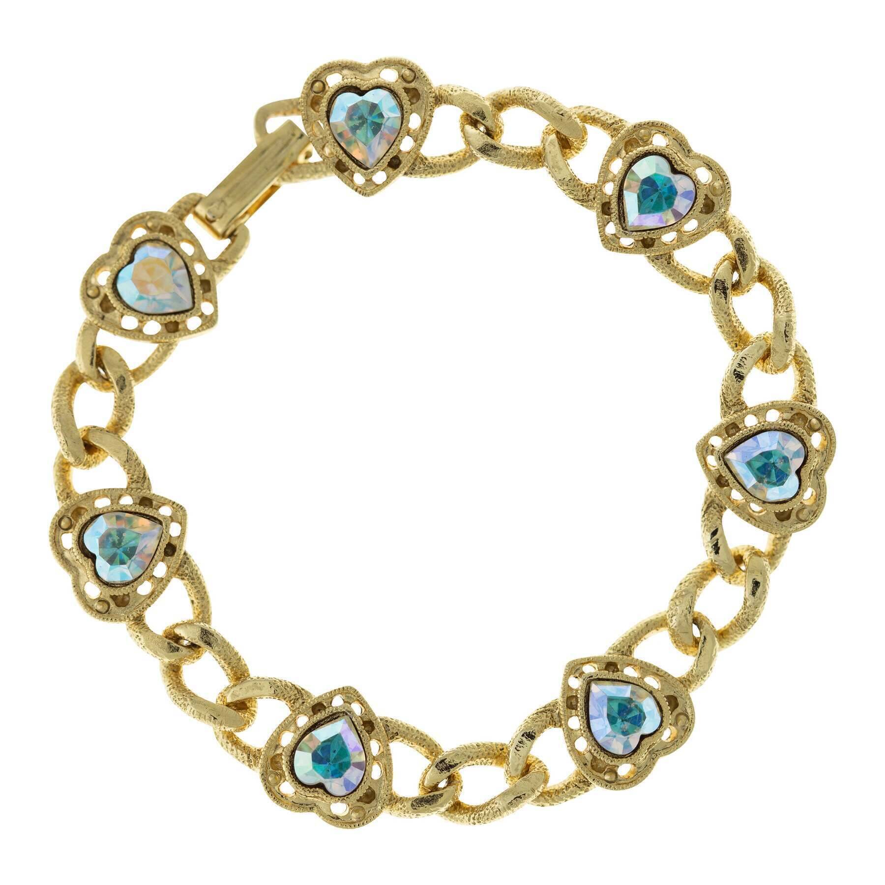 1928 Jewelry Austrian Crystal AB Heart Chain Bracelet for Women - Elegant Gift for Valentine's Day, Anniversary & Special Occasions