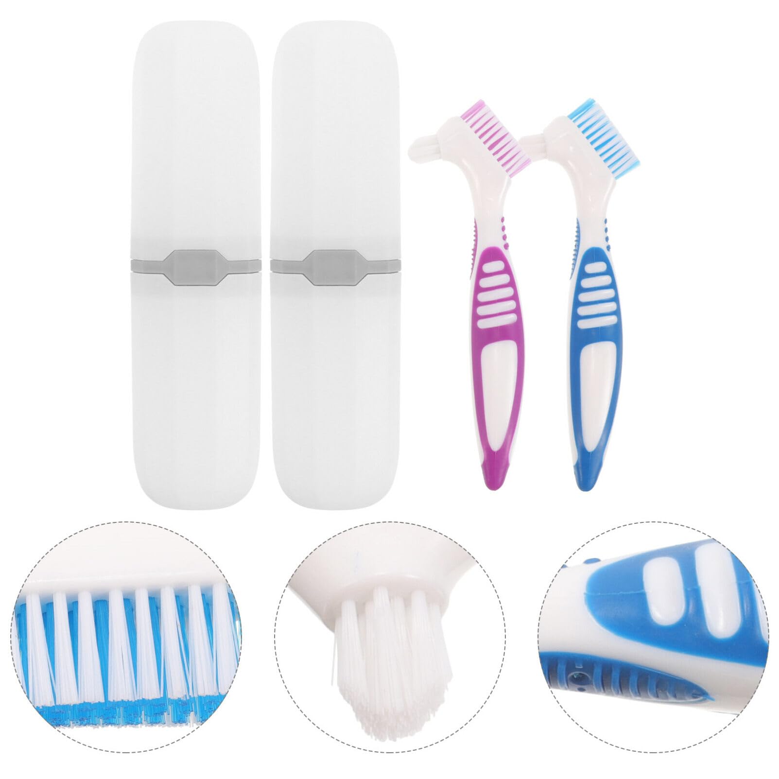 Premium Denture Toothbrush Set - 2 Pack with Dual Bristle Heads & Protective Case | Ergonomic Handle for Deep Denture Cleaning | Perfect for Denture Care, Travel, and Daily Oral Hygiene Maintenance