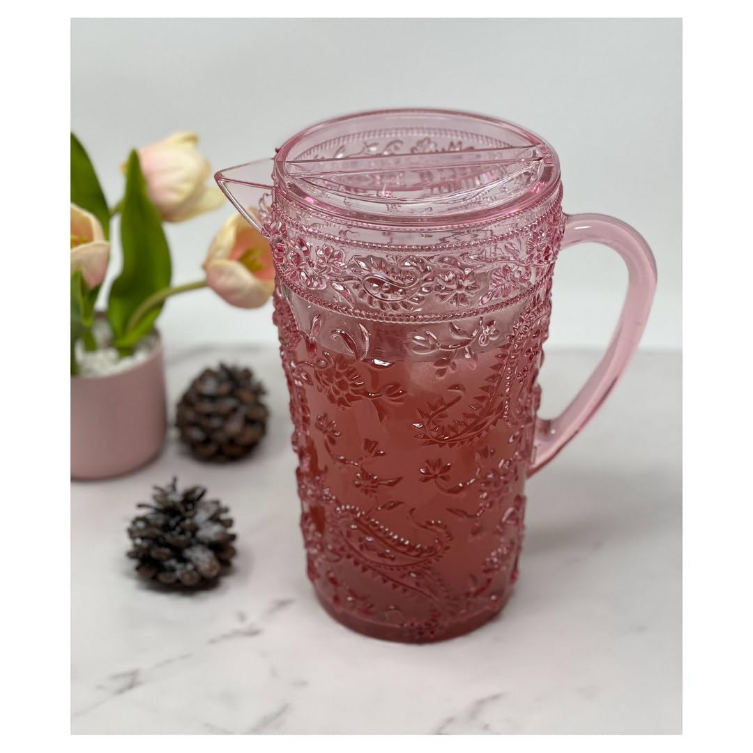 Premium 2.5 Quart BPA-Free Plastic Water Pitcher with Lid & Spout - Unbreakable Paisley Design for Juice, Tea & Cold Drinks - Perfect for Parties, Picnics & Everyday Kitchen Use