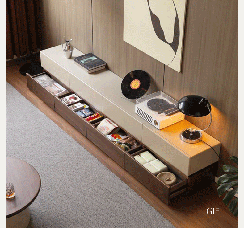 Italian Light Luxury Black Walnut & Poplar Solid Wood TV Stand - Modern Floor Cabinet for Living Room, Bedroom & Home Theater Setup
