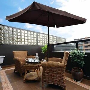 10x6.5 Feet Patio Outdoor Aluminum Umbrella with Valance, Crank Tilt - Dark Coffee - Perfect for Beach, Poolside, Garden and Backyard Relaxation