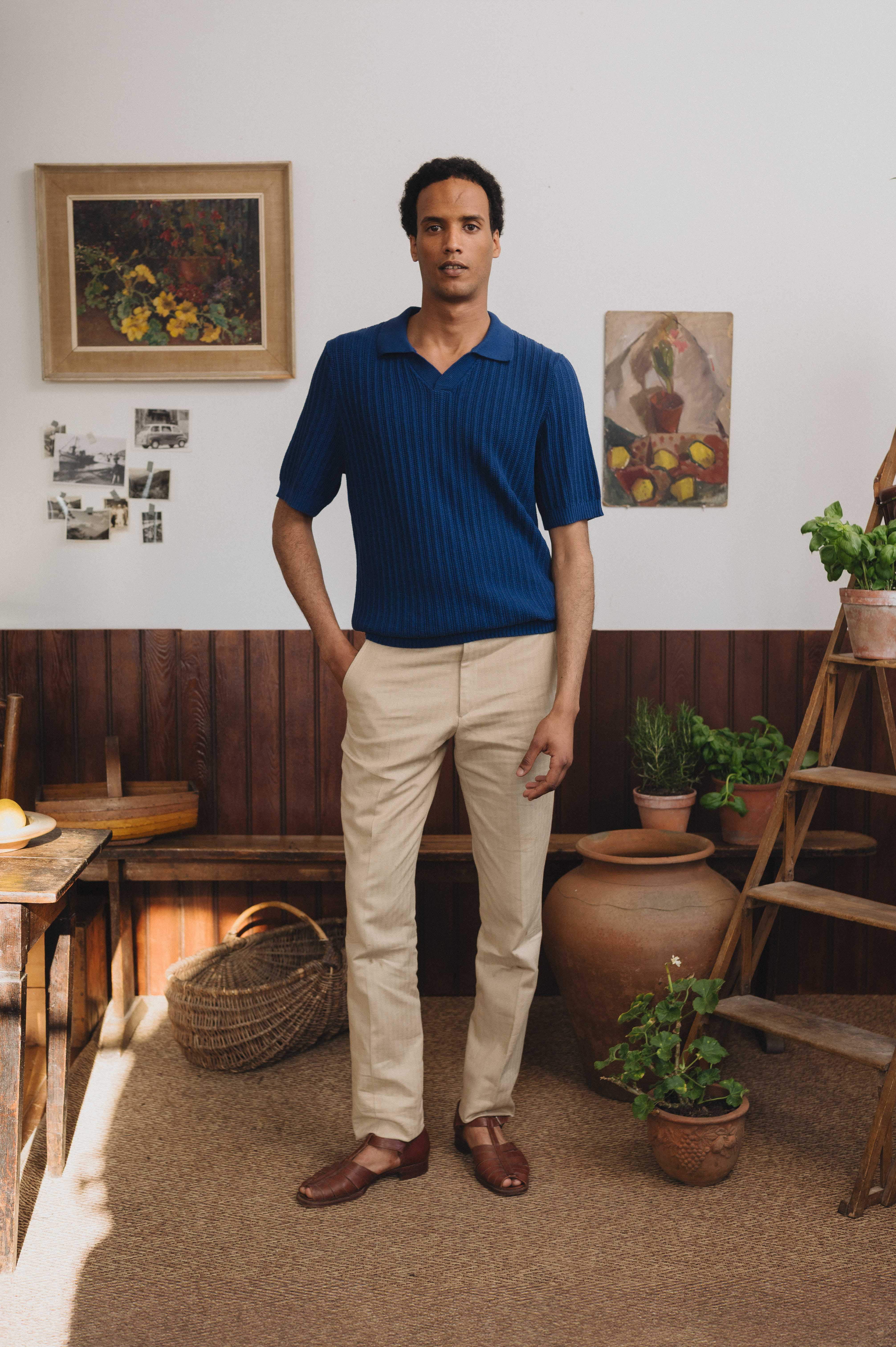 Cobalt Blue Textured Rib Resort Polo Shirt for Men - Breathable & Stylish Casual Wear for Beach, Vacation & Summer Outfits