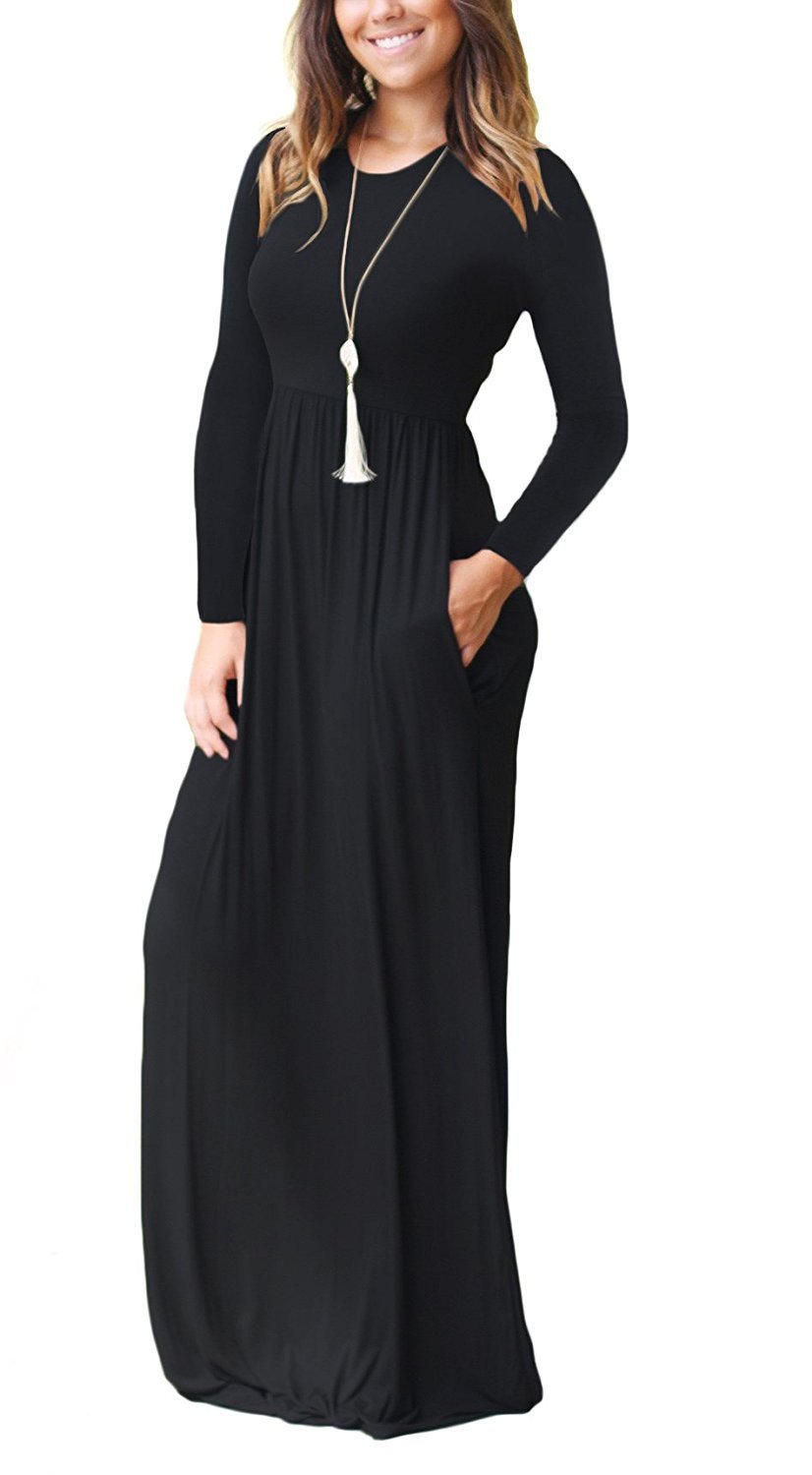 AUSELILY Women's Long Sleeve Maxi Dress - Loose Fit Casual Plain Long Dress with Pockets | 2025 New Collection | Perfect for Spring/Summer Outfits, Beach Cover Ups & Everyday Wear