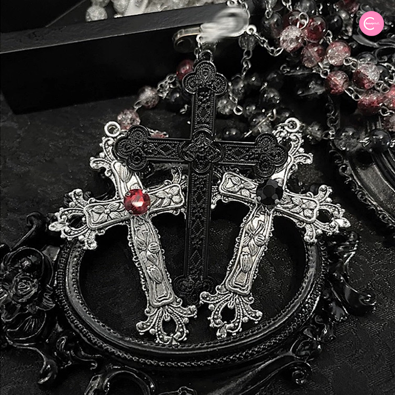 Gothic Dark Punk Cross Pendant Necklace for Women & Men - Stainless Steel Gothic Jewelry - Perfect for Halloween, Cosplay, and Alternative Fashion