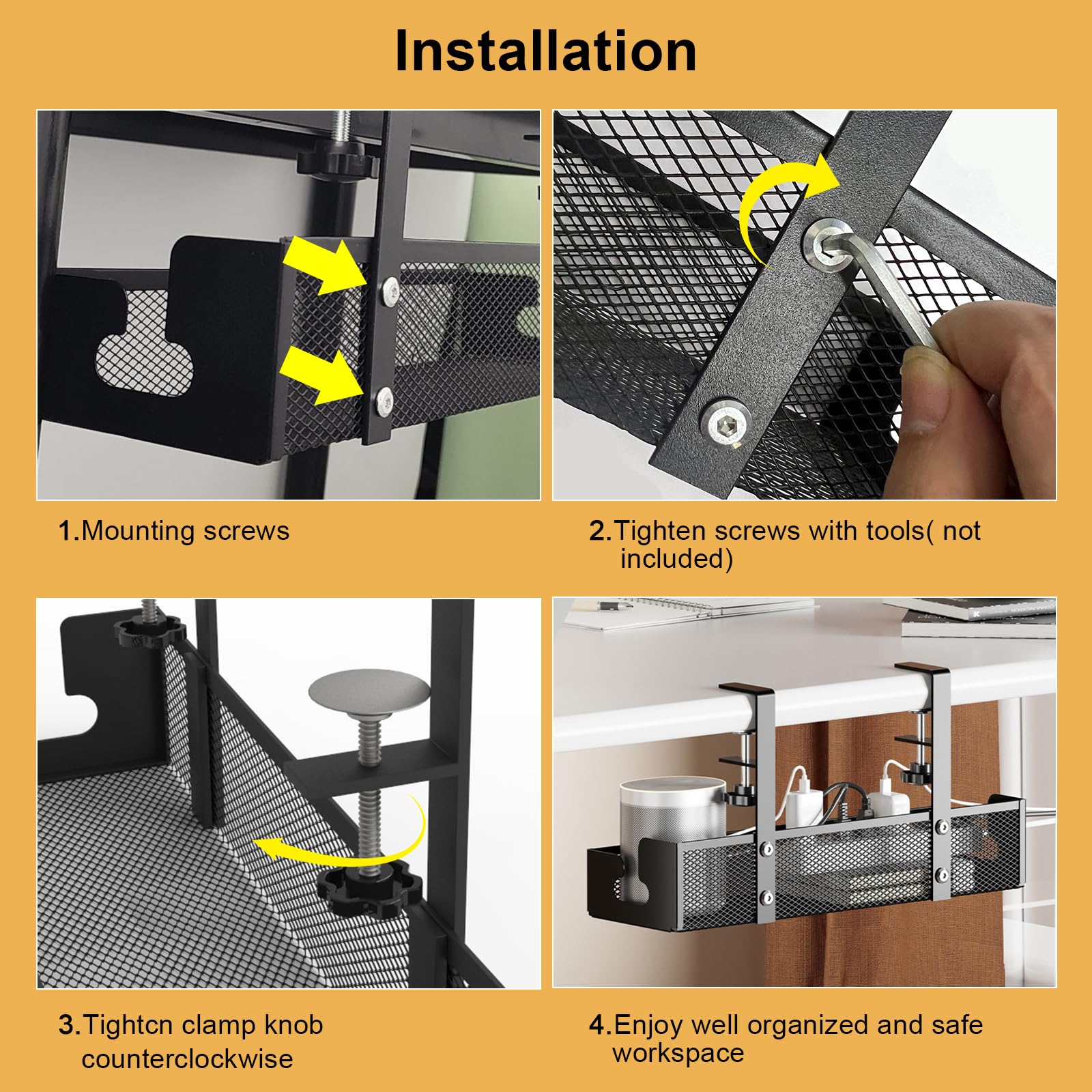 2 Pack Black Under Desk Cable Management Tray - 15.7