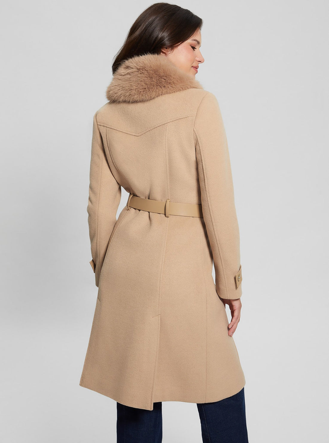 Beige Amelia Belted Coat for Women | Elegant Trench Coat with Waist Belt | Perfect for Office, Date Night & Fall Fashion