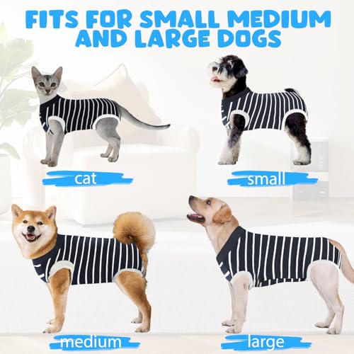 Dog & Cat Recovery Suits - Post-Surgery Protective Wear for Spay/Neuter, Breathable Anti-Licking Surgical Onesie for Female & Male Pets (Blue White Stripes, Size S) - Ideal for Wound Protection & Comfort After Vet Procedures