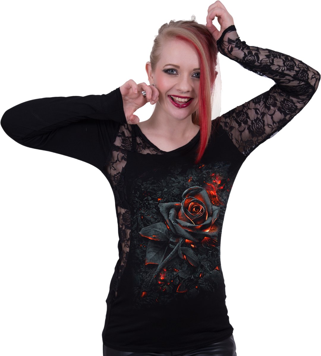 Spiral Burnt Rose Lace One Shoulder Top Black - Elegant Women's Party Wear for Evening Events & Date Nights