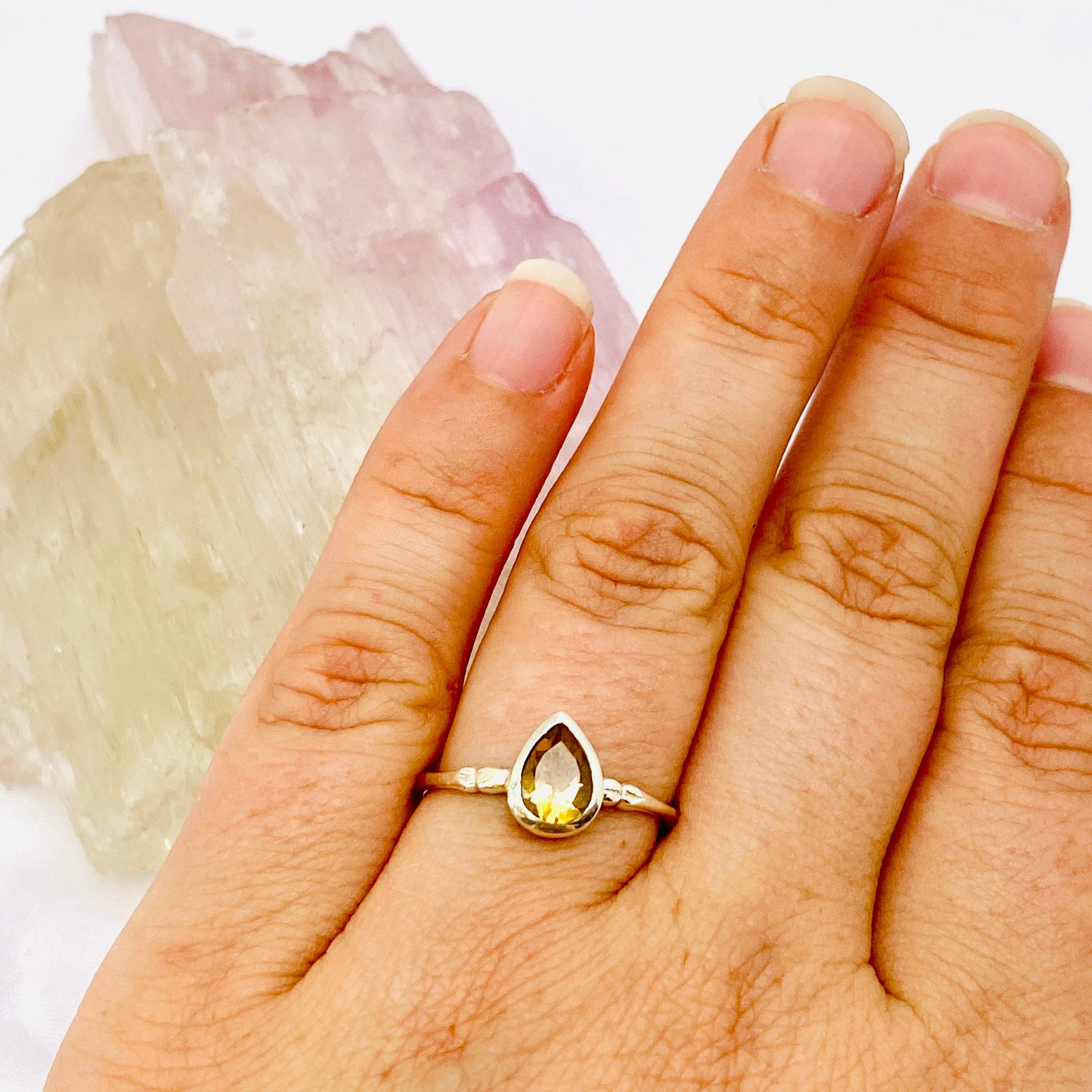 Natural Citrine Faceted Teardrop Ring 14K Gold Plated Fine Band Jewelry R3691 CT - Perfect for Weddings, Parties & Everyday Elegance